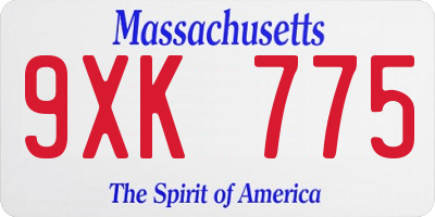 MA license plate 9XK775