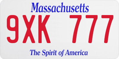 MA license plate 9XK777