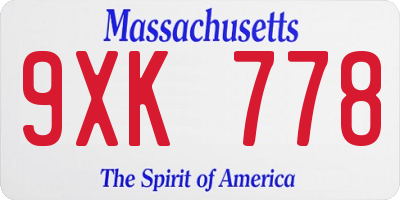 MA license plate 9XK778