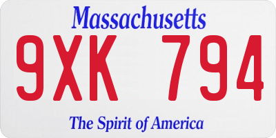 MA license plate 9XK794