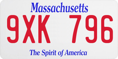 MA license plate 9XK796