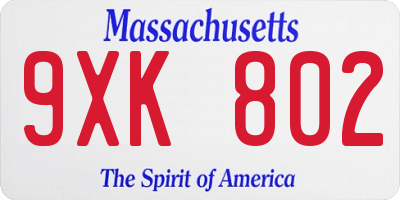 MA license plate 9XK802