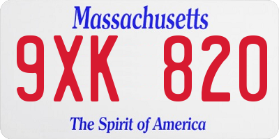 MA license plate 9XK820
