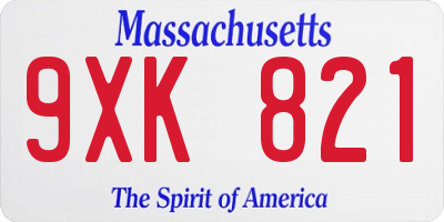 MA license plate 9XK821