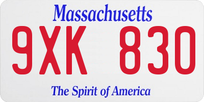 MA license plate 9XK830