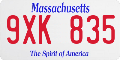 MA license plate 9XK835