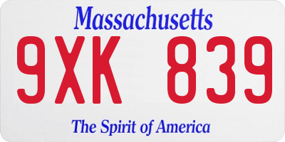 MA license plate 9XK839