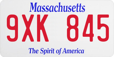 MA license plate 9XK845