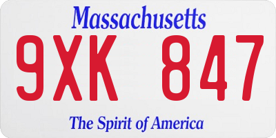 MA license plate 9XK847