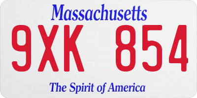 MA license plate 9XK854