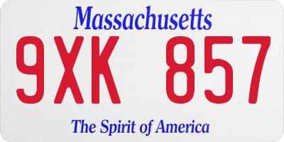 MA license plate 9XK857