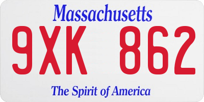 MA license plate 9XK862