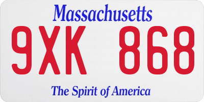 MA license plate 9XK868