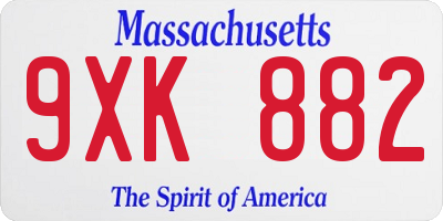 MA license plate 9XK882