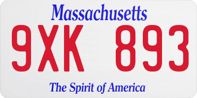 MA license plate 9XK893