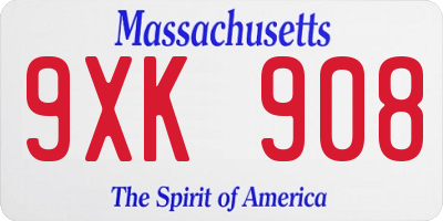 MA license plate 9XK908