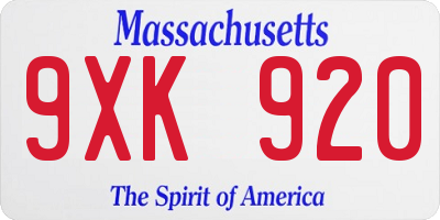 MA license plate 9XK920