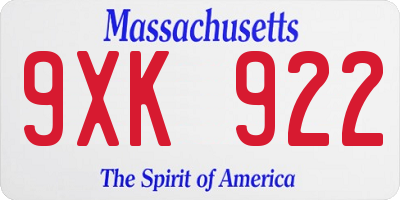 MA license plate 9XK922