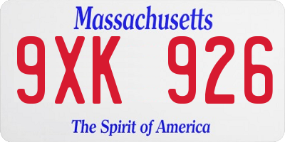 MA license plate 9XK926