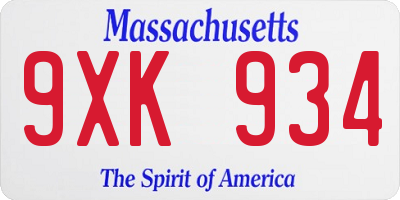 MA license plate 9XK934