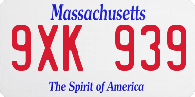 MA license plate 9XK939