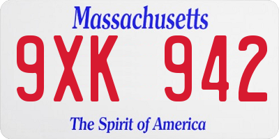 MA license plate 9XK942