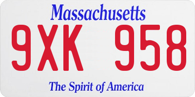 MA license plate 9XK958