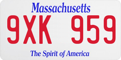 MA license plate 9XK959