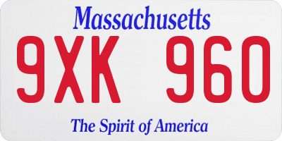 MA license plate 9XK960