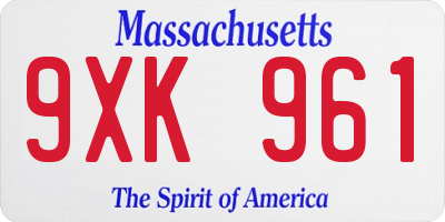 MA license plate 9XK961