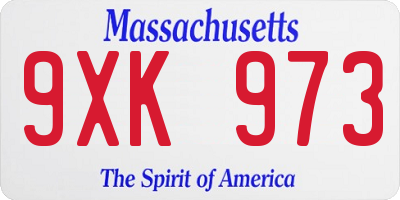 MA license plate 9XK973