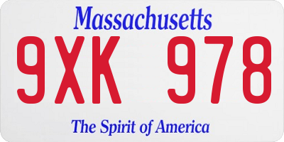 MA license plate 9XK978
