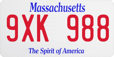 MA license plate 9XK988