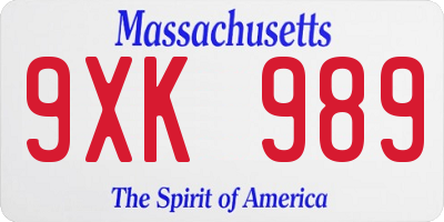 MA license plate 9XK989