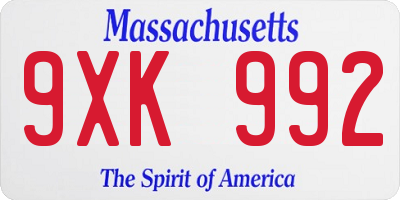 MA license plate 9XK992