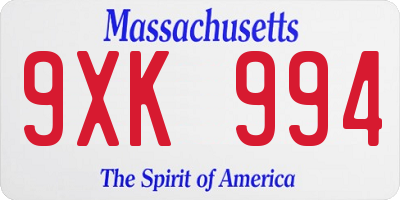 MA license plate 9XK994