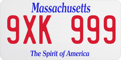 MA license plate 9XK999