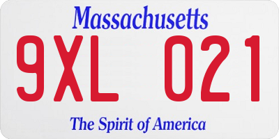 MA license plate 9XL021