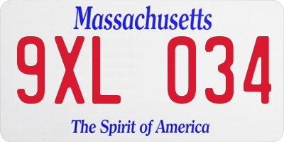 MA license plate 9XL034