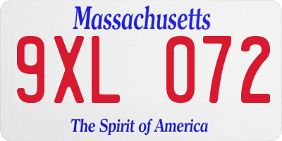 MA license plate 9XL072