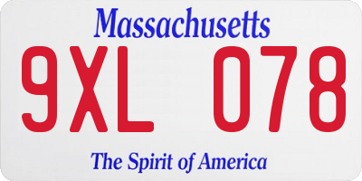 MA license plate 9XL078