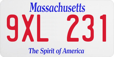 MA license plate 9XL231