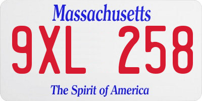 MA license plate 9XL258