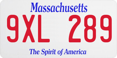 MA license plate 9XL289