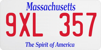 MA license plate 9XL357