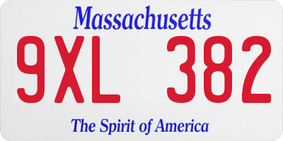 MA license plate 9XL382