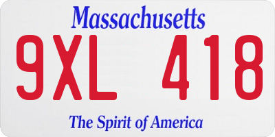 MA license plate 9XL418