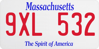 MA license plate 9XL532