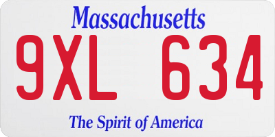 MA license plate 9XL634