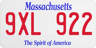 MA license plate 9XL922